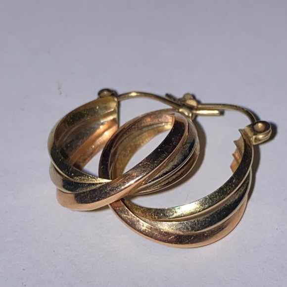 14k TRI MULTI COLOR GOLD TWISTED hoop EARRINGS